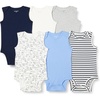 Amazon Essentials Unisex Babies’ Sleeveless Cotton Rib Bodysuits, Pack of 6(Blue/Dogs)