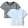 Amazon Essentials x Sofia Grainge Baby Boys’ Cotton Crewneck Short Sleeve T-Shirts with Shoulder Snap(Light Blue/Stripe)
