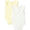 Amazon Essentials x Sofia Grainge Baby Girls’ Cotton Ruffle Sleeve Bodysuit with Embroidered Detail, Pack of 2(Light Yellow/Bouquets)