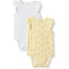 Amazon Essentials x Sofia Grainge Baby Girls’ Cotton Ruffle Sleeve Bodysuit with Embroidered Detail, Pack of 2(White/Stripe Floral)