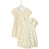 Amazon Essentials x Sofia Grainge Baby Girls’ Cotton Short Sleeve Romper with Peter Pan Collar(Lemon/Uneven Stripe)