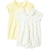 Amazon Essentials x Sofia Grainge Baby Girls’ Cotton Short Sleeve Romper with Peter Pan Collar(Light Yellow/Bouquets)