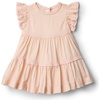 Amazon Essentials x Sofia Grainge Baby Girls’ Tiered Flounce Dress, Soft Cotton Sateen, Ruffle Sleeves with Lace Trim(Peach Classic Stripe)