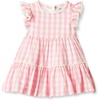 Amazon Essentials x Sofia Grainge Baby Girls’ Tiered Flounce Dress, Soft Cotton Sateen, Ruffle Sleeves with Lace Trim(Pink Big Gingham)