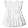 Amazon Essentials x Sofia Grainge Baby Girls’ Tiered Flounce Dress, Soft Cotton Sateen, Ruffle Sleeves with Lace Trim(White)