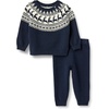 Amazon Essentials x Sofia Grainge Toddler and Baby Boys’ Cotton-Nylon Knit Sweater Set with Crew Neckline(Navy Ivory Scenic Fair Isle)
