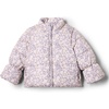 Amazon Essentials x Sofia Grainge Toddler and Baby Girls’ Heavyweight Fleece Lined Taffeta Puffer Jacket(Blue Ivory Delicate Floral)