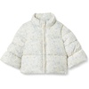 Amazon Essentials x Sofia Grainge Toddler and Baby Girls’ Heavyweight Fleece Lined Taffeta Puffer Jacket(Ivory Blue Outlined Blooms)