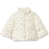 Amazon Essentials x Sofia Grainge Toddler and Baby Girls’ Heavyweight Fleece Lined Taffeta Puffer Jacket(Ivory Cherries)