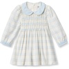 Amazon Essentials x Sofia Grainge Toddler and Baby Girls’ Long Sleeve Flannel Dress with Velvet Collar, Fit and Flare(Ivory Light Blue Simple Plaid)