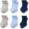 Amazon Essentials x Sofia Grainge Toddler and Baby Girls’ Scallop Top Socks with Non-Slip Grippers(Heather Grey/Light Blue/Navy)