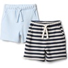 Amazon Essentials x Sofia Grainge Toddlers and Baby Boys’ Pull-On Knit French Terry Shorts, Pack of 2(Light Blue/Stripe)