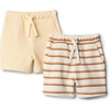 Amazon Essentials x Sofia Grainge Toddlers and Baby Boys’ Pull-On Knit French Terry Shorts, Pack of 2(Pale Yellow/Stripe)