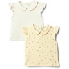 Amazon Essentials x Sofia Grainge Toddlers and Baby Girls’ Cotton Short Sleeve Blouses with Ruffles, Pack of 2(Ditsy Floral/Ivory)