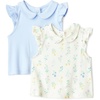 Amazon Essentials x Sofia Grainge Toddlers and Baby Girls’ Cotton Short Sleeve Blouses with Ruffles, Pack of 2(Light Blue/Bouquets)