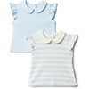 Amazon Essentials x Sofia Grainge Toddlers and Baby Girls’ Cotton Short Sleeve Blouses with Ruffles, Pack of 2(Light Blue/Stripe)