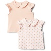 Amazon Essentials x Sofia Grainge Toddlers and Baby Girls’ Cotton Short Sleeve Blouses with Ruffles, Pack of 2(Strawberry/Stripe)