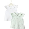 Amazon Essentials x Sofia Grainge Toddlers and Baby Girls’ Cotton Short Sleeve Blouses with Ruffles, Pack of 2(White/Ditsy Floral)