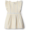 Amazon Essentials x Sofia Grainge Toddlers and Baby Girls’ Fit and Flare Linen Dress with Ruffle Flounce Sleeves(Ivory Bar Stripe)