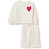 Amazon Essentials x Sofia Grainge Toddlers and Baby Girls’ French Terry Sweatshirt Pant and Top Set(Ivory Ivory Red Valentine)