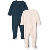 Amazon Essentials x Sofia Grainge Unisex Babies’ Cotton Footed Sleep and Play One-piece Bodysuit, Pack of 2(Ivory/Navy)