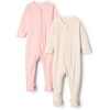 Amazon Essentials x Sofia Grainge Unisex Babies’ Cotton Footed Sleep and Play One-piece Bodysuit, Pack of 2(Ivory/Pink)