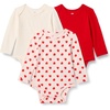 Amazon Essentials x Sofia Grainge Unisex Babies’ Long Sleeve Crew Neck Bodysuit, Pack of 3(Ivory/Red/Apple Hearts)