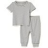 Amazon Essentials x Sofia Grainge Unisex Toddlers and Babies’ Cotton Knit Short Sleeve Shirt & Pants Set(Navy Tapered Stripe)