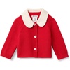 Amazon Essentials x Sofia Grainge Unisex Toddlers and Babies’ Peter Pan Collar Sweater Jacket, Soft Cotton Knit with Stretch(Red)