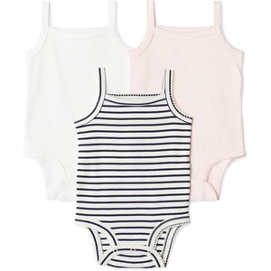 Amazon Essentials Baby Girls’ Cotton Sleeveless Bodysuits, Baby Clothes, Pack of 3(Pale Pink/White/French Stripe)