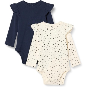 Amazon Essentials Baby Girls’ Long-Sleeved Ruffle Bodysuits(Navy/Dot)