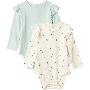 Amazon Essentials Baby Girls’ Long-Sleeved Ruffle Bodysuits(Pale Mint Green/Bees)