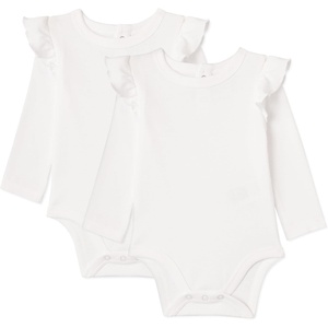 Amazon Essentials Baby Girls’ Long-Sleeved Ruffle Bodysuits(White)