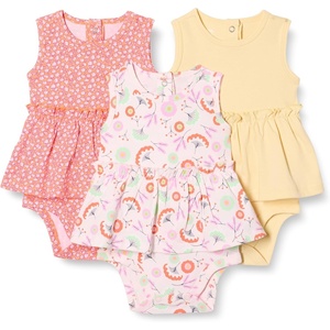 Amazon Essentials Baby Girls’ Sleeveless Bodysuit Dress, Pack of 3(Pale Yellow/Floral)