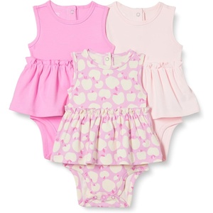 Amazon Essentials Baby Girls’ Sleeveless Bodysuit Dress, Pack of 3(Pink/Apples)