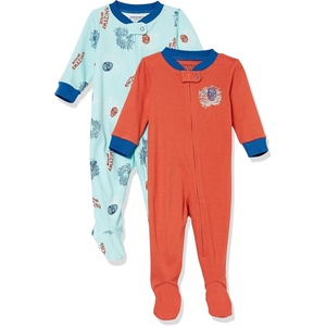 Amazon Essentials Disney | Marvel | Star Wars Unisex Babies’ Snug-Fit Cotton Footed Sleepers, Multipacks(2-pack Marvel Amazing Spider-man)