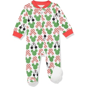 Amazon Essentials Disney | Marvel | Star Wars Unisex Babies’ Snug-Fit Cotton Footed Sleepers, Multipacks(Mickey Holiday – Sleep & Play)