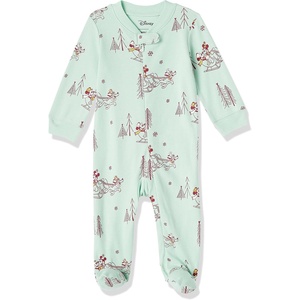 Amazon Essentials Disney | Marvel | Star Wars Unisex Babies’ Snug-Fit Cotton Footed Sleepers, Multipacks(Mickey Winter – Sleep & Play)
