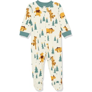 Amazon Essentials Disney | Marvel | Star Wars Unisex Babies’ Snug-Fit Cotton Footed Sleepers, Multipacks(Pooh Holiday Forest – Sleep & Play)