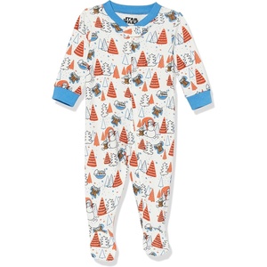 Amazon Essentials Disney | Marvel | Star Wars Unisex Babies’ Snug-Fit Cotton Footed Sleepers, Multipacks(Star Wars Mando Winter)