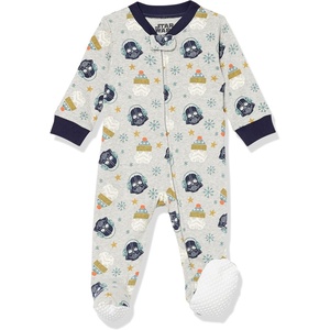 Amazon Essentials Disney | Marvel | Star Wars Unisex Babies’ Snug-Fit Cotton Footed Sleepers, Multipacks(Star Wars Winter)