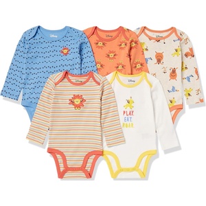 Amazon Essentials Disney Unisex Babies’ Cotton Knit Long-Sleeve Bodysuits, Pack of 5(Lion King Play Eat Roar)