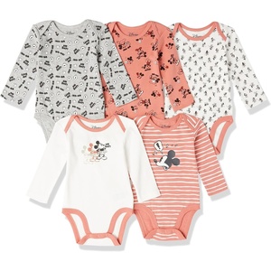 Amazon Essentials Disney Unisex Babies’ Cotton Knit Long-Sleeve Bodysuits, Pack of 5(Mickey Expressions)