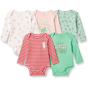 Amazon Essentials Disney Unisex Babies’ Cotton Knit Long-Sleeve Bodysuits, Pack of 5(Pooh Forest)