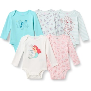 Amazon Essentials Disney Unisex Babies’ Cotton Knit Long-Sleeve Bodysuits, Pack of 5(Princess Friends)