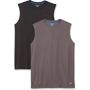 Amazon Essentials Men’s Active Performance Tech Muscle Sleeveless Top, Breathable Moisture Wicking Workout Shirt(Black/Dark Grey)
