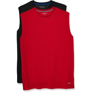 Amazon Essentials Men’s Active Performance Tech Muscle Sleeveless Top, Breathable Moisture Wicking Workout Shirt(Black/Red)