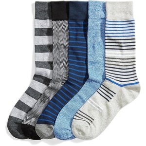 Amazon Essentials Men’s Comfortable Patterned Dress Crew Socks, 5 Pairs(Assorted Cobalt)