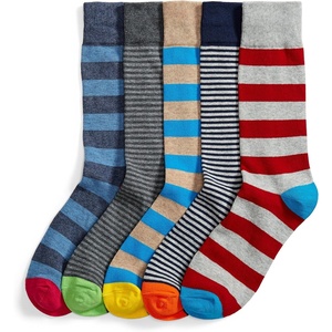 Amazon Essentials Men’s Comfortable Patterned Dress Crew Socks, 5 Pairs(Assorted Stripes)