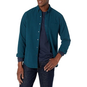 Amazon Essentials Men’s Long-Sleeve Pocket Oxford Shirt(Green/Navy Gingham)